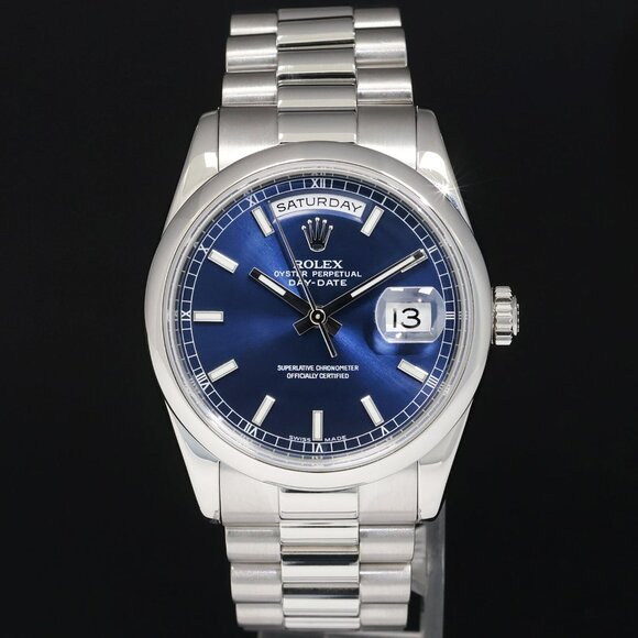 MINT! Men's Rolex Platinum President Blue Dial Watch - Picture 6 of 7